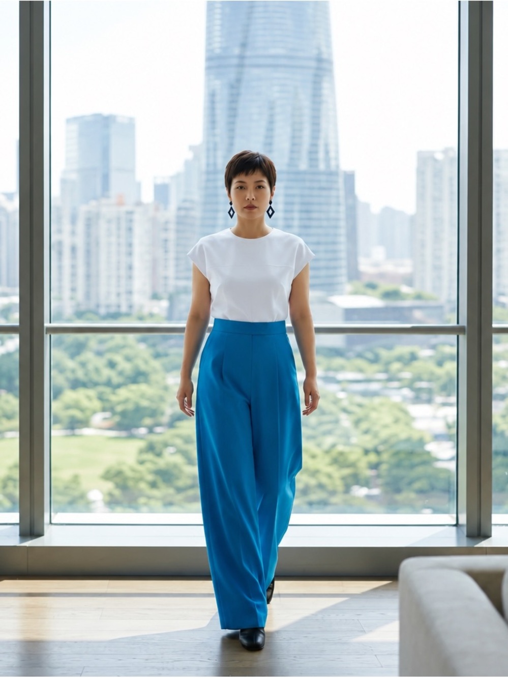 Y2K Lush Women’s Turquoise Blue Viscose Linen Pleated Wide-Leg Pants S #201